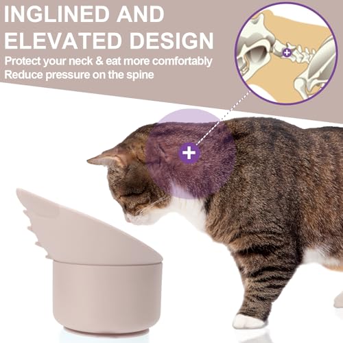 Silicone Cat Slow Feeder, Elevated Slow Feeder Bowl Tilt Design, Suitable for Dry and Wet Food, Adjustable Angle, Cat Food Puzzle with Suction Cup(Pink) - color: Pink