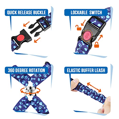 Lukovee Double Dog Seat Belt, New Dual Pet Car Headrest Restraint Safety Seatbelt No Tangle Dog Leash Duty Adjust Elastic Bungee Puppy Lead Splitter Connect Harness in Vehicle Travel for 2 Dogs (BL) - color: Blue Paw