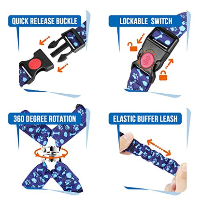 Lukovee Double Dog Seat Belt, New Dual Pet Car Headrest Restraint Safety Seatbelt No Tangle Dog Leash Duty Adjust Elastic Bungee Puppy Lead Splitter Connect Harness in Vehicle Travel for 2 Dogs (BL) - color: Blue Paw