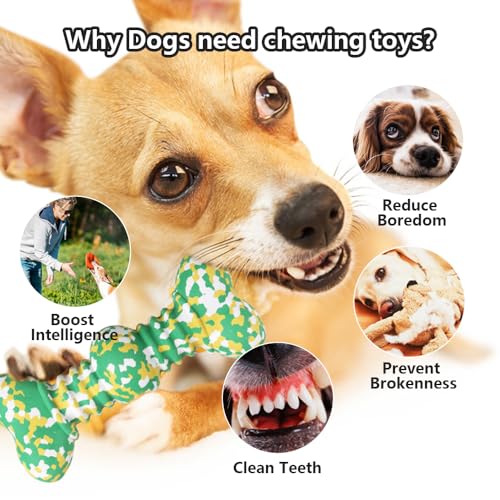 Dog Chew Toys for Aggressive Chewers, Safe Bamboo Fiber & Nature Rubber-Partially Degradable,Teething Cleaning Toys for Small Medium Large Dog Breeds Green L - size: Medium & Large