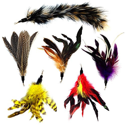 Pet Fit for Life Multi Piece Replacement Feathers Pack Plus Bonus Soft Furry Tail for Interactive Cat and Kitten Toy Wands… - style: 5 Feathers, 1 Tail