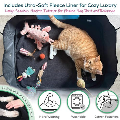Portable Foldable Dog & Cat Playpen - Indoor Outdoor Travel - Medium Collapsible Pet Play Pen for Small Dogs, Puppies & Kittens - Lightweight Enclosure with Breathable Mesh, Fleece Liner & Carry Bag