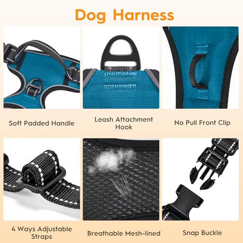 No Pull Dog Harness, No Chock Reflective Adjustable Soft Padded Pet Vest with Easy Control Handle, Easy Wearing with Stylish, Reinforced Knot, 2 Buckles - color: Frosted Aqua, size: X-Small