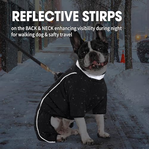 Four Legged Dog Winter Coat for Small Dogs, Warm Puppy Onesie Clothes Christmas, Reflective Turtleneck Dog Jacket with Buckles & D-Rings, Puffer Cold Weather Coat Zipper - color: Dark Grey, size: Small