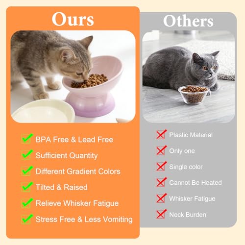 Elevated Cat Food Bowl 4 Pack 5 Oz Ceramic Raised Tilted Water Dishes, 15° Tilt Anti Vomiting, Protect Pets' Spines Bowls for Small Dog, Fat Faced Cat, Kitten