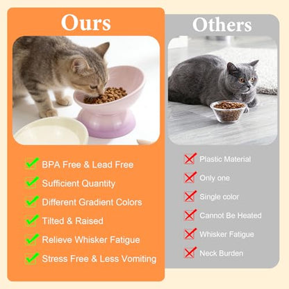 Elevated Cat Food Bowl 4 Pack 5 Oz Ceramic Raised Tilted Water Dishes, 15° Tilt Anti Vomiting, Protect Pets' Spines Bowls for Small Dog, Fat Faced Cat, Kitten