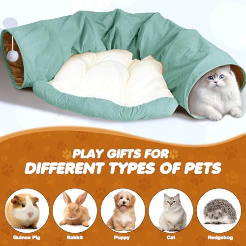 Spardar Bunny Tunnel Bed, 2-in-1 Collapsible Tunnel Tubes Toys, Washable, with Removable Mat Hideout, Interactive Toys for Rabbits Chinchilla Hedgehog Guinea Pigs Kitty, Matcha Green - color: Matcha Green