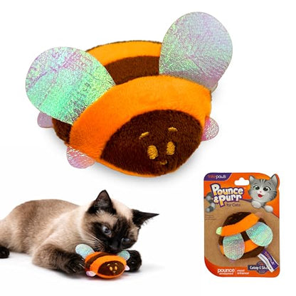 Pounce & Purr® Plush Cat Toys, Catnip & Silvervine Infused, Shiny Iridescent Accents, Interactive Play Toys for Cats & Kittens (Bee) - color: Bee