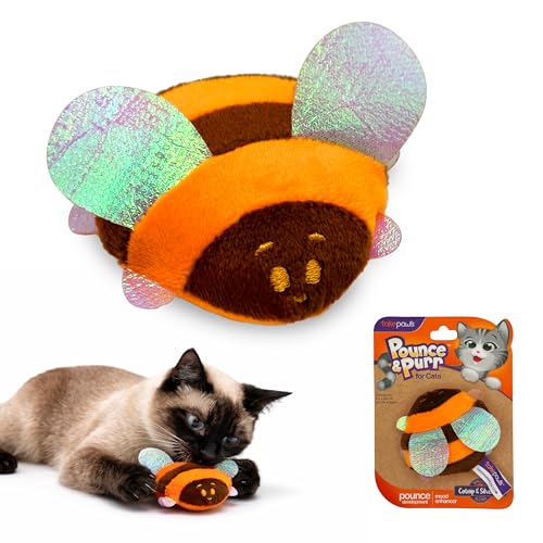 Pounce & Purr® Plush Cat Toys, Catnip & Silvervine Infused, Shiny Iridescent Accents, Interactive Play Toys for Cats & Kittens (Bee) - color: Bee