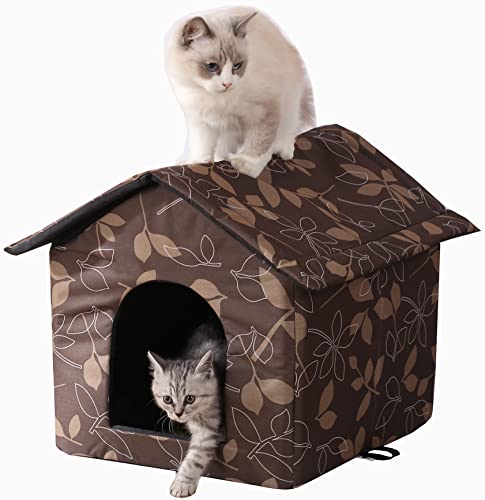 Outdoor Cat House Cat House for Outdoor and Indoor Use - Waterproof Shelter for Cats, Dogs, and Feral Animals (Brown, Medium) - color: brown, size: Medium