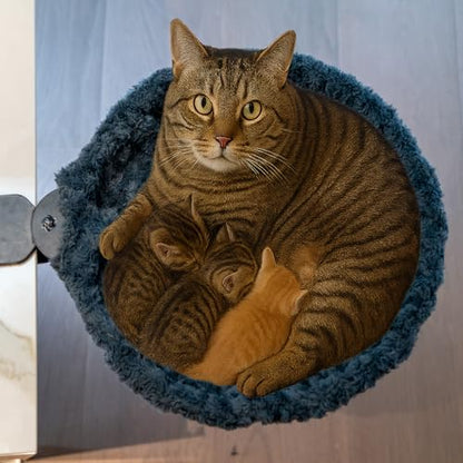 Round Cat Bed for Desk, Sturdy Elevated Pet Hammock for Small Cats, All-Season Breathable Workspace Cat Seat, Space-Saving Desk Mounted Hanging Cat Hammock, Washable Cushion, Grey - color: Rose Velvet-Slate Gray