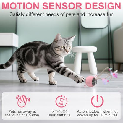 Interactive Cat Ball Toy Active Smart Rolling Balls Automatic Kitten Toys with Elastic Mesh Tail Rechargeability Motion Activated Pet Ball for Indoor Cats