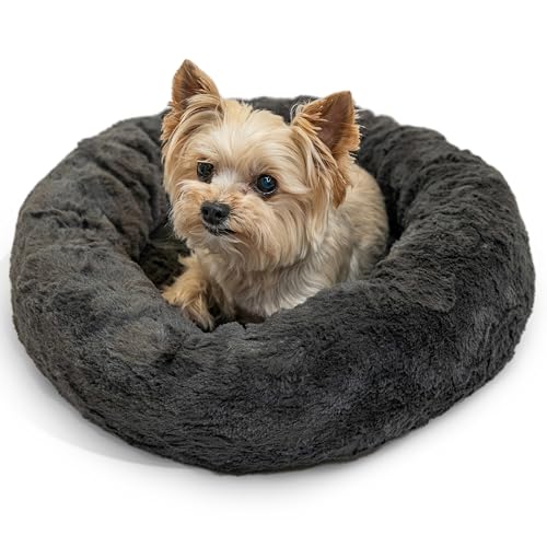 Best Friends by Sheri The Original Calming Donut Dog Bed for Extra-Small Dogs up to 10 lbs, Lux Faux Fur, Mink Dark Gray, 18" x 18" - color: Mink Lux, size: X-Small