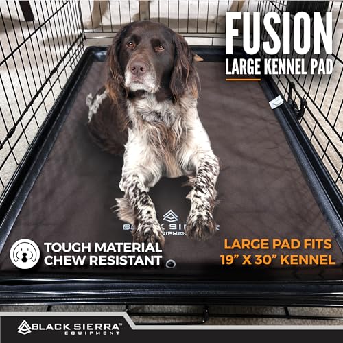 Black Sierra Large Dog Kennel Pad, 1 Inch Thick Padding Measures 30" x 18", Water Resistant Crate Cushion for Hunting or Travel, Durable and Slip Resistant Pet Bedding Mat - size: Large