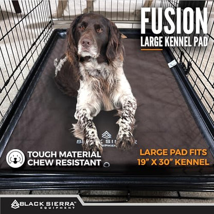 Black Sierra Large Dog Kennel Pad, 1 Inch Thick Padding Measures 30" x 18", Water Resistant Crate Cushion for Hunting or Travel, Durable and Slip Resistant Pet Bedding Mat - size: Large