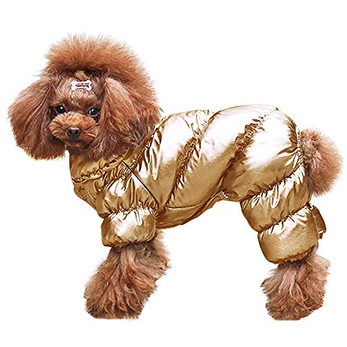 AOFITEE Dog Coat, Warm Dog Jacket, Fullbody Winter Coat Snowsuit for Dogs, Waterproof Puppy Puffer Jacket Snow Coats with Legs, Pet Fleece Vest, Cold Weather Coats for Small Dogs, Medium - color: Gold, size: Medium