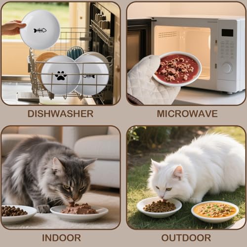 Cat Food Bowl Set of 6, Ceramic Cat Bowls, Anti Whisker Fatigue Cats Bowl Set,5.9 Inches Shallow Wide Kitten Plates for Wet/Dry Food, Indoor Pets (Fish Bone) - color: Fish Bone