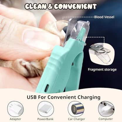 2-in-1 Dog Nail Trimmers & Dog Nail Grinder, Dog Nail Clippers with 2 LED Lights & Safety Guard, USB Rechargeable, Multiple Grinding Methods for Small, Medium, and Large Dogs & Cats (Green) - color: Green