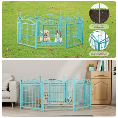 Heavy-Duty Foldable Metal Dog Playpen for Indoor and Outdoor Use – Sturdy Pet Exercise Pen with Secure Door and Easy Assembly (Blue + Iron)