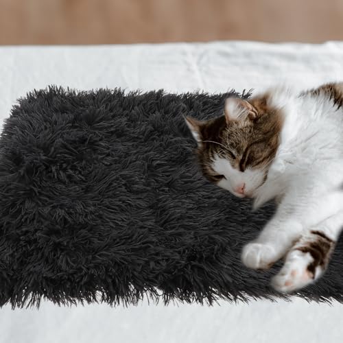Ciieeo Fluffy Pet Pad Double-Layer Plush Dog Blanket Warm Soft Crate Mat Anti-Slip Cushion for Small Medium Large Dogs and Cats Deep Gray S