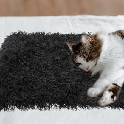 Ciieeo Fluffy Pet Pad Double-Layer Plush Dog Blanket Warm Soft Crate Mat Anti-Slip Cushion for Small Medium Large Dogs and Cats Deep Gray S