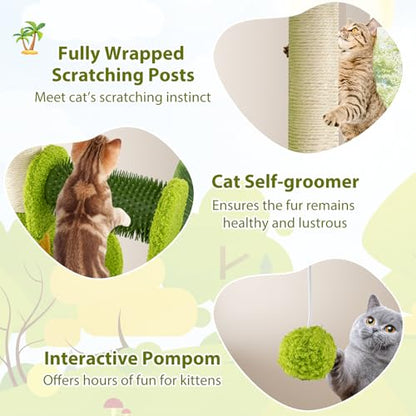 PETSITE Palm Cute Cat Tree, 31 Inches Tall with Sisal Scratching Posts, Condo, Dangling Ball, and Self Groomer, Ideal for Indoor Small & Medium Cats (19 x 13 x 31 inches) - size: 19 x 13 x 31 inches