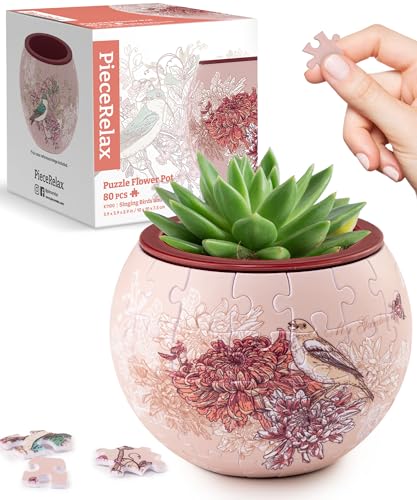 PieceRelax 3D Puzzle Planter - Singing Birds and Flowers - Danish Folklore Style, for Mom, Home Decor Flower Pots for Indoor Cactus, Succulents Pots [K1100] - color: Singing Birds and Flowers