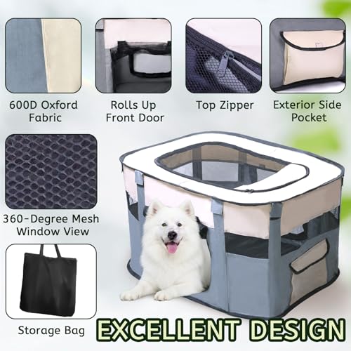 Dog Playpen,Pet Playpen,Foldable Puppy Cat Playpen, Dog Playpen for Indoor Dogs Enclosed, Outdoor Travel Camping Use, Dog Kennel Tent Crate for Rabbit Small Animals with Carrying Case (Grey, L) - size: L(35" x 28" x 23")