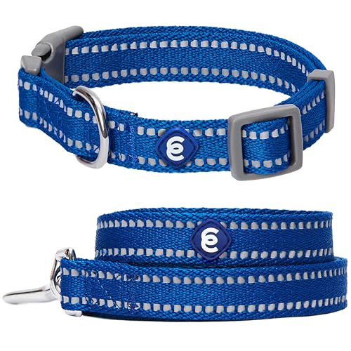 Blueberry Pet Essentials Reflective Dog Collar & Leash Set, Adjustable for Large Dogs | Safe Walking Gear for Pet Parents, Puppy Training & Daily Use LargeDogs, Navy - color: Navy, size: Large