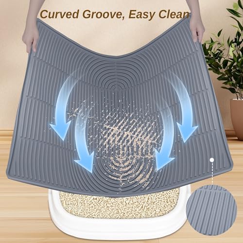 Cat Litter Mat XL Extra Large 40" x 28" Coverage | Waterproof Litter Trapping Mat for Litter Box | Deep Groove & Raised Edges, Easy Clean, Non-Slip Kitty Mat + Bonus Cat Collar