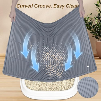 Cat Litter Mat XL Extra Large 40" x 28" Coverage | Waterproof Litter Trapping Mat for Litter Box | Deep Groove & Raised Edges, Easy Clean, Non-Slip Kitty Mat + Bonus Cat Collar