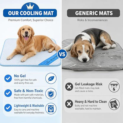 Pet Cooling Mat for Dogs & Cats – Ice-Silk Breathable Washable Foldable Cooling Blanket, Durable Portable Non-Slip Dog Bed for Crate, Kennel, Car & Outdoor Use, Blue 39.4 x 27.6in Large - size: Large