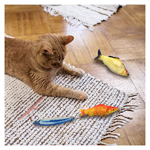 WishLotus Catnip Toys 3 Packs, Cotton Filled Interactive Cat Fish Toys with Catnip, Cat Chew Toys Cute Pillow Cat Entertaining Toys for Cats and Kittens (Fish)