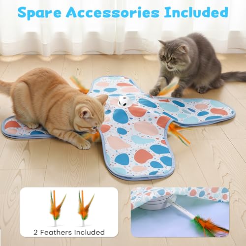 Interactive Cat Toys, Hide and Seek Cat Toy, 2 in 1 Automatic Moving Concealed Feathers for Indoor Cats, Non-Slip Suction, Touch Activated, USB Rechargeable, Blue - color: Blue