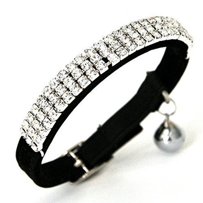 CHUKCHI Soft Velvet Safe Cat Adjustable Collar Bling Diamante with Bells,2 Pcs Black+Pink - color: Black+Pink