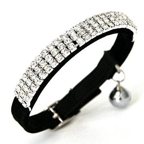 CHUKCHI Soft Velvet Safe Cat Adjustable Collar Bling Diamante with Bells,2 Pcs Black+Red - color: Black+Red
