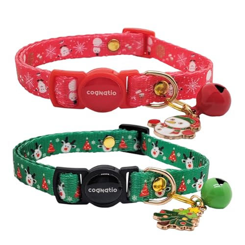 2 Pack Breakaway cat Collars with Bell,Safety Quick Release Pendant Cute Kitten Collar,Adjustable 20-30cm (Xmas1, 20-30cm) - color: Xmas1