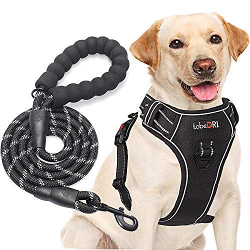 tobeDRI No Pull Dog Harness Adjustable Reflective Oxford Easy Control Medium Large Dog Harness with A Free Heavy Duty 5ft Dog Leash - color: Black Harness+Leash, size: Large