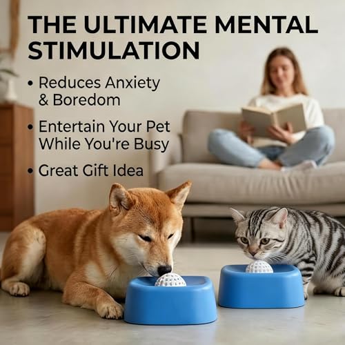 Slow Feeder Dog Bowls for Liquid with Rolling Ball, Interactive Lick Bowl Slow Feeder for Wet Food, Water & Treats Lick Toy Gift for Dogs Cats Large Medium Small (Style1-Blue) - color: Style1-Blue