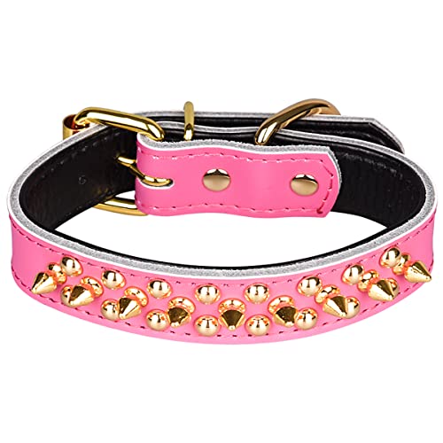 Spiked Studded Dog Collar, Soft Genuine Leather Dog Collar, Adjustable Dog Collars for Small Medium Large Dogs Breeds Pit Bull (S fit Neck 10.5-13", Hot Pink) - color: Hot Pink, size: S fit Neck 10.5-13"