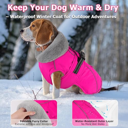 Dog Coat with Pocket, Waterproof Dog Jacket with Adjustable Buckle, Reflective Puppy Winter Coat Warm Turtleneck Fleece SnowJacket for Small Medium Large Dogs - Pink 2XL - color: Pink, size: XX-Large( Chest: 30.7"-39.4", Back:23.6")