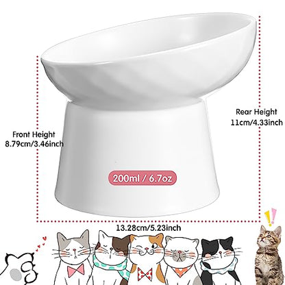 Tanlade 4 Pcs Ceramic Raised Cat Bowls, Elevated Tilted Cat Bowl for Food Water, Stress Free, Backflow Prevention, Dishwasher Microwave Safe, Feeder Dish for Indoor Kitten, Small Dogs(White and Pink) - color: White and Pink