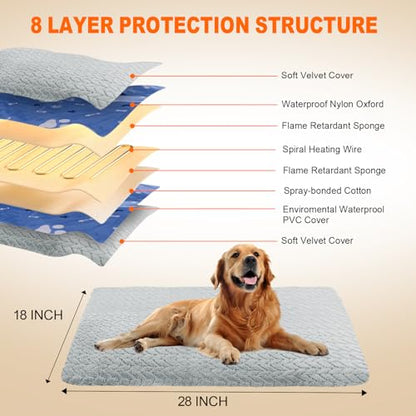 Pet Heating Pad for Cats Dogs, Heated Dog Bed Indoor Dog Heating Pad with Chew Resistant Steel Cord, 12 Level Timer and Temperature Heated Pet Bed Electric Warming Blanket (28''x18'') - size: 28" x 18"