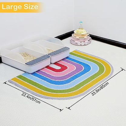 Cat Litter Mat Quality Litter Box Mat Large Non-Slip Cat Litter Mat Litter Trapping Mat Soft Kitty Litter Mat Compatible Two Litter Boxes Cat Products Easy to Clean,Rainbow,L - color: Rainbow, size: L(33.5" x 22.4")