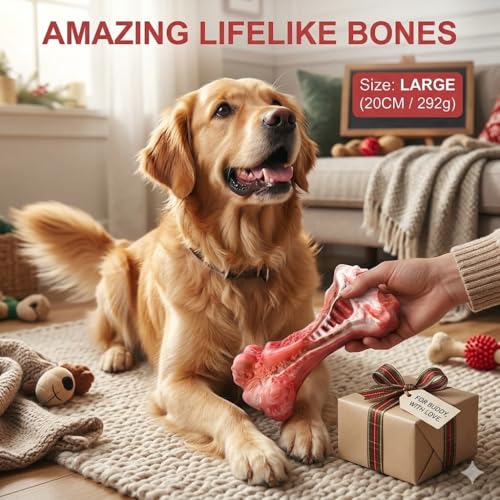 YFL Dog Chew Toys for Aggressive Chewers Large Breed - Tough Rubber Dog Bone with Real Beef Flavor, Durable Puppy Teething Toy for Medium to Large Dogs (L Size)