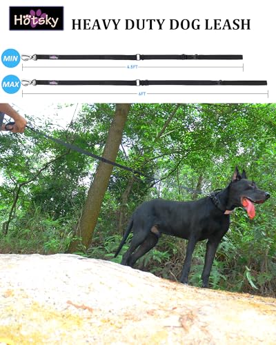 Hotsky Heavy Duty Dog Leash with Two Padded Handles,4.5-6 FT Adjustable Nylon Seatbelt Dog Leash with Traffic Handle and Carabiner for Large Medium and Small Breed Dogs that Pull,Black - color: No Bungee(4.5-6FT,All),Black, size: Standard