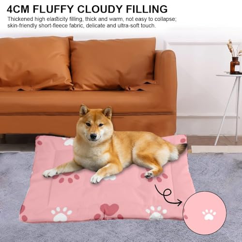 Paw Print Pink Dog Bed Cushion Dog Mat for Car Pet Padding Crate Bed Washable Non-Slip Small for Crate Puppy Beds Medium Dogs Cats Washable Cage Mats Crates Indoor Outdoor 36X24 Inch - size: 36 × 24 inch