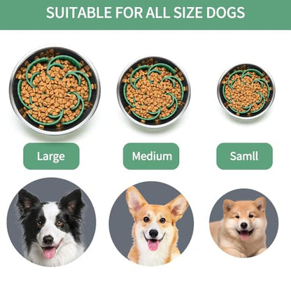 Slow Feeder Dog Bowls Insert,Third Generation upgradedSuper Firm Eating Bowl（Cuttable） for Large Breed and Medium Small Size Compatible with Regular Elevated Metal Glass Dog Bowl (Green) - color: Green