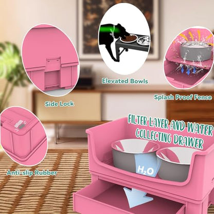 Mess Proof Dog Bowls, No Mess Dog Food and Water Bowl Set, No Spill Pet Feeder with 2 Stainless Steel Bowls for Medium Dogs - color: Pink, size: Medium