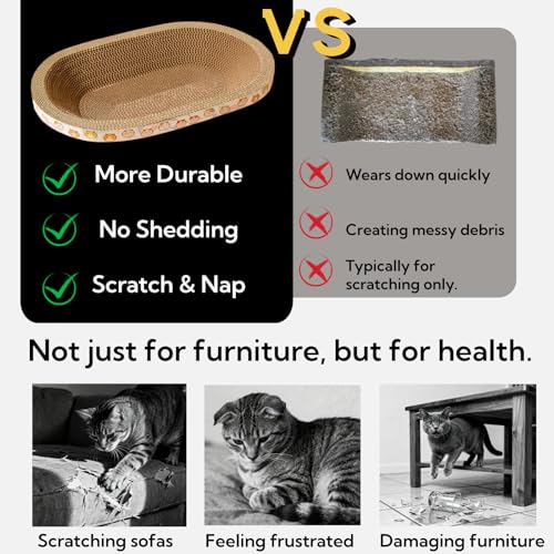 3 Pack Large Cat Scratcher Cardboard, Oval Cat Scratcher Bed Cat Scratch Pad Board Lounge Couch for Indoor Cats Bowl Shaped Cat Scratching Post Nest for Cats Grinding Claw Furniture Protector - size: XXL(23"x16"x3")